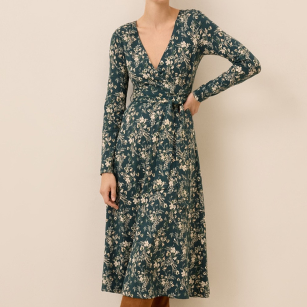 NWOT Pact Organic Cotton Fjord Floral Fit & Flare Wrap Dress Medium